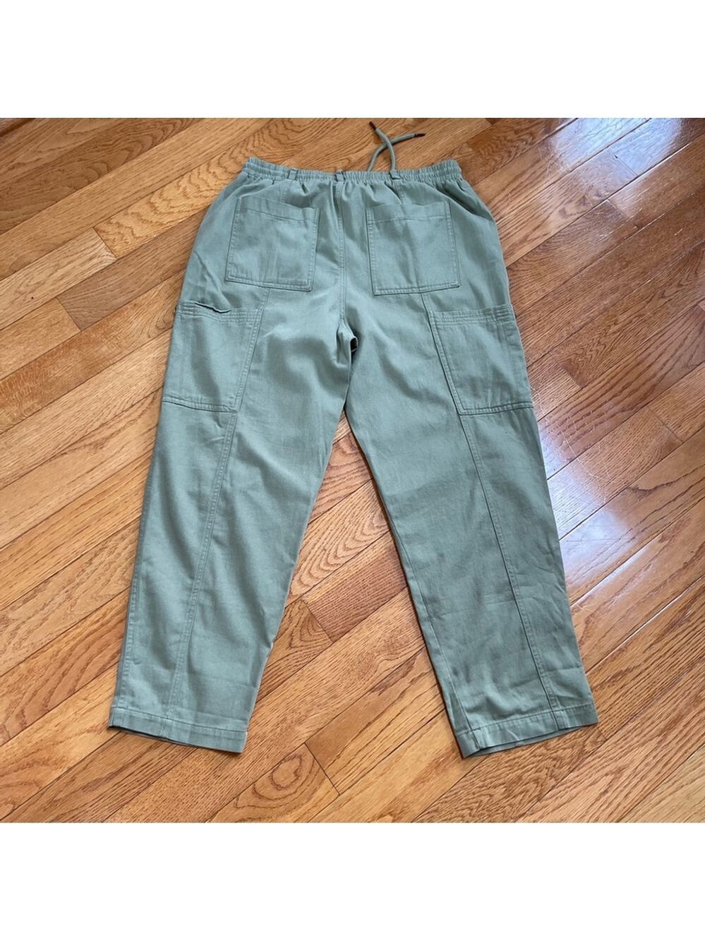 7 For All Mankind baggy cargo pants olive green khaki cotton drawstring Sz M - Picture 6 of 10